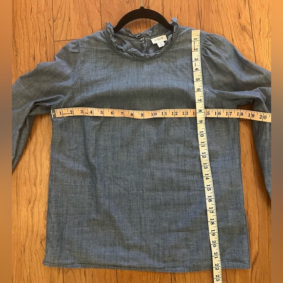 J Crew Factory Extra Small Women's Chambray Ruffle Neck Long Sleeve Blouse Top - Picture 3 of 6